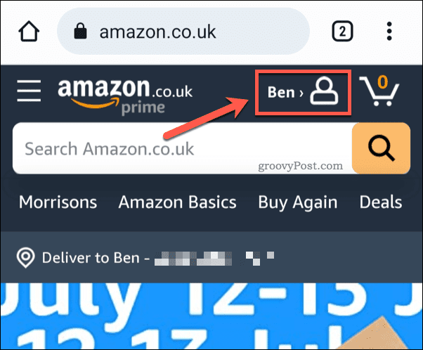 Tryk på Amazon-profilikonet