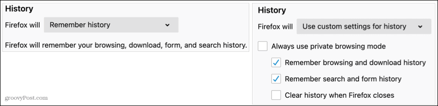 Historikindstillinger i Firefox