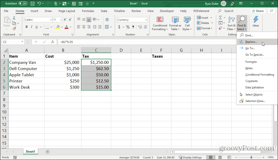 udskiftning af formeltegn i Excel