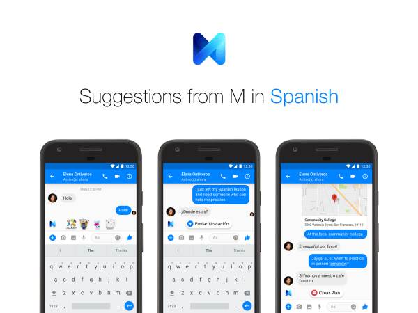 Facebook Messenger-brugere kan nu modtage forslag fra M på både engelsk og spansk.