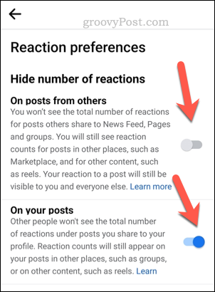 Indstil Facebook-reaktionsindstillinger på mobilen