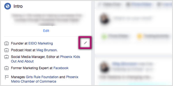 blyantikon i Intro-sektionen af ​​Facebook-profilen