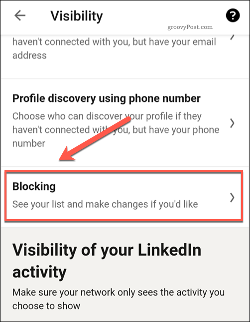 Menuen LinkedIn-blokerede brugerindstillinger