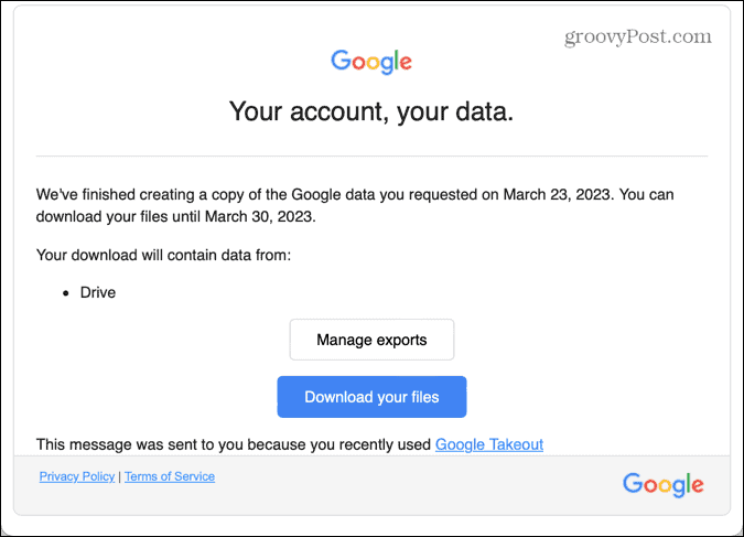 google takeaway e-mail