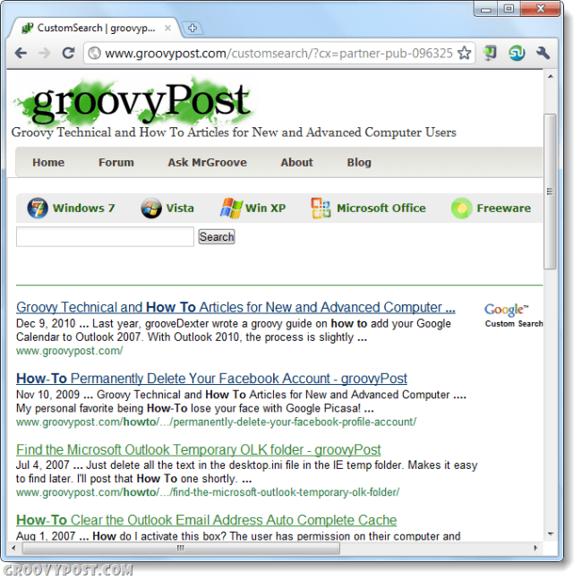 Sådan bruges Google Site Search fra Chrome Omni Bar