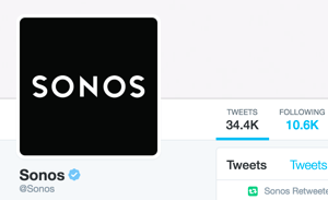 Sonos Twitter-konto er verificeret og viser det blå Twitter-bekræftede badge.