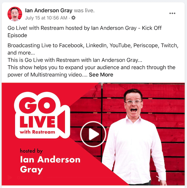 Facebook live video replay-indlæg til Ian Anderson Gray