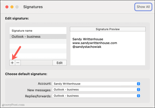 Tilføj en ny signatur i Outlook på Mac