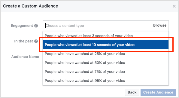 Tilpasset publikum til Facebook-videoengagement