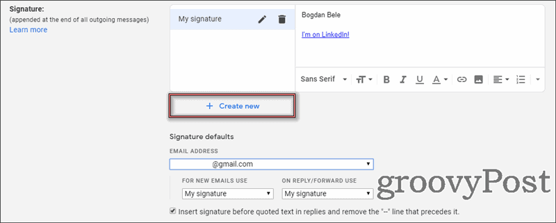 Gmail-indstillinger for flere underskrifter nye