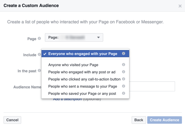 Opret en brugerdefineret målgruppe af mennesker, der har interageret med din virksomhed på Facebook.