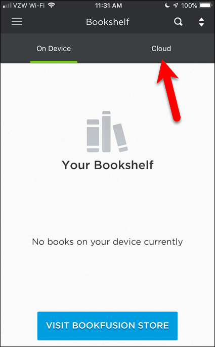 Ingen bøger i BookFusion på iOS-enhed