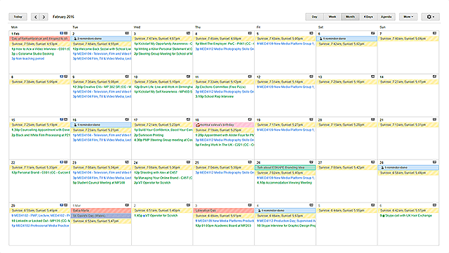 google kalender ical planlagte begivenheder organiserede kalendere universitetsstuderende ryddet
