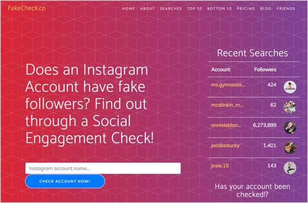 Tjek for falske Instagram-tilhængere med FakeCheck.co.