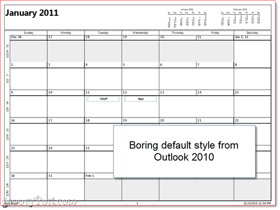 Outlook-udskrevet kalender