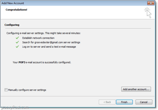 Outlook 2010 registrerer automatisk conection og opretter forbindelse med indstillinger