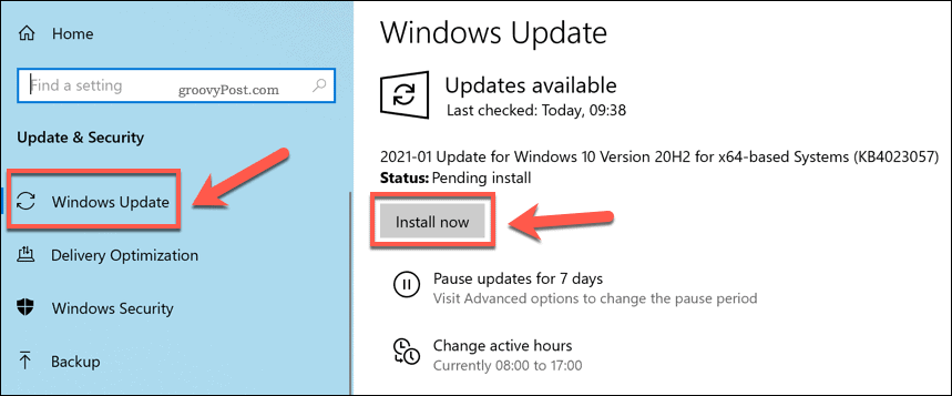 Installation af nye Windows-opdateringer