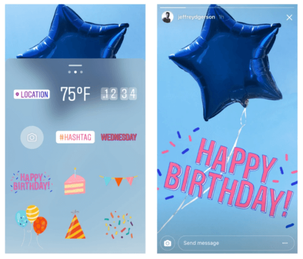 Instagram fejrer et år med Instagram Stories med nye fødselsdags- og festklistermærker.