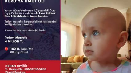 'Håb Duru!' Guvernør godkendt hjælpekampagne blev lanceret for kræftpatienter Duru Eryiğit