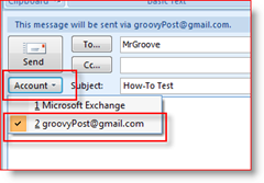 Vælg Send konto i Outlook 2007