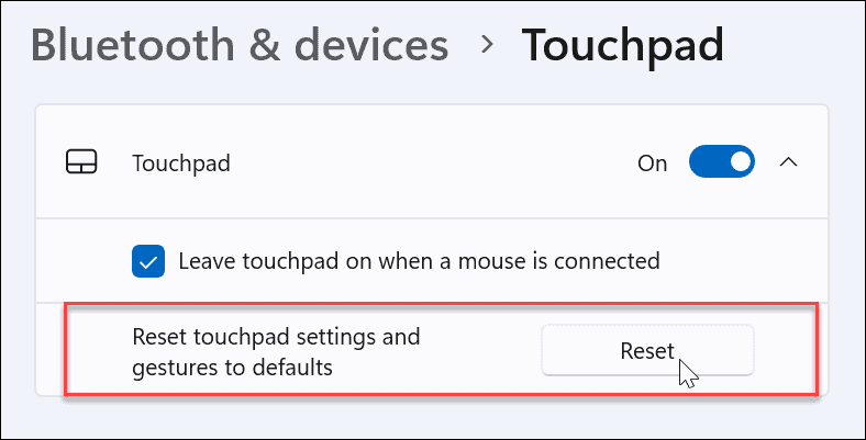 nulstil touchpad-indstillinger på Windows 11