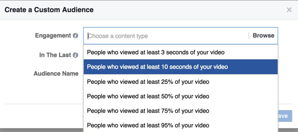 Facebook video brugerdefineret publikum