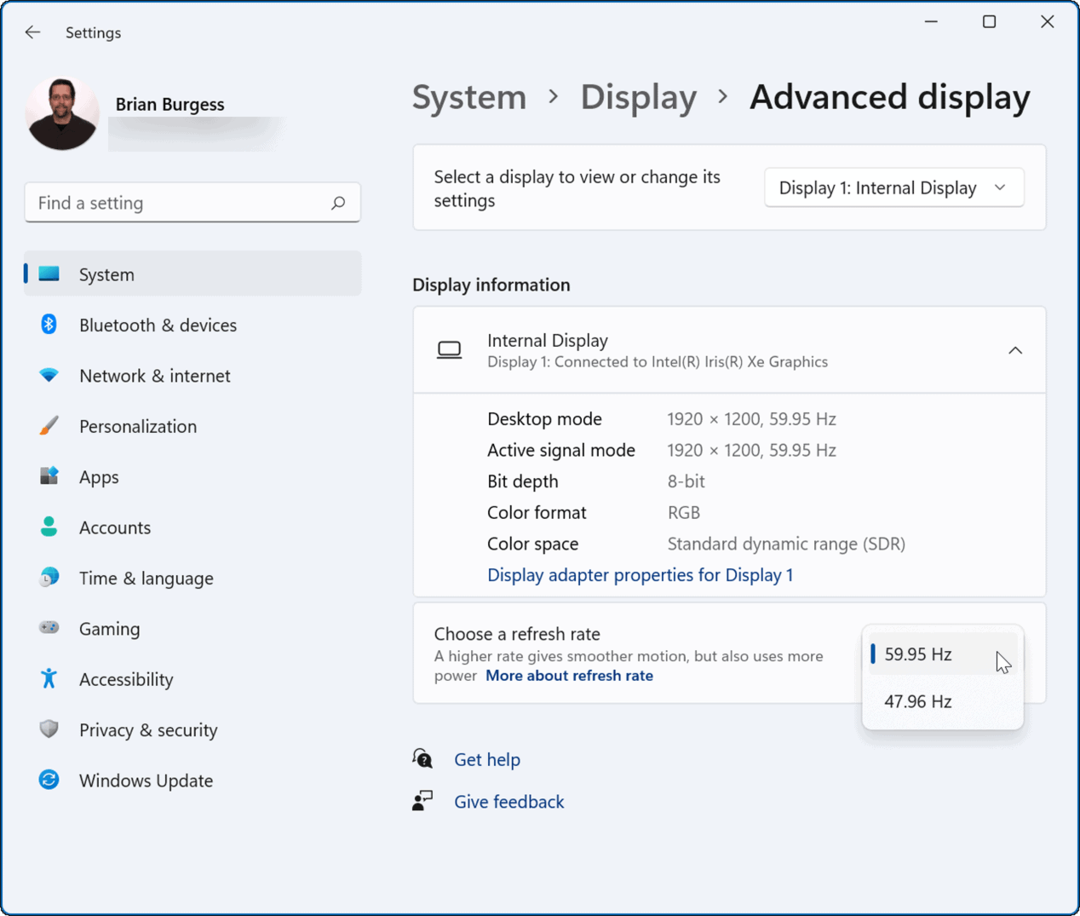 Sådan ændres opdateringshastighed i Windows 11