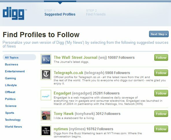 Nyt Digg-login - Trin 1 - Find profiler