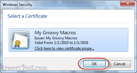 Opret et selvsigneret digitalt certifikat i Office 2010