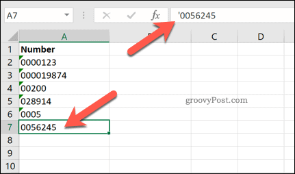 Tilføjelse af en førende apostrof i Excel