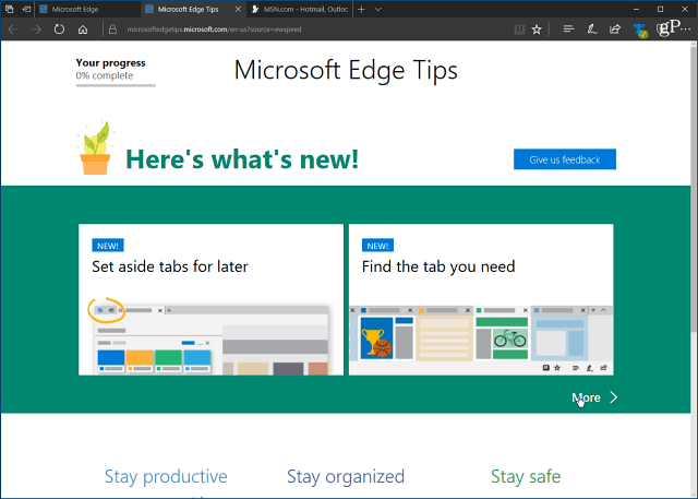 Deaktiver den irriterende Microsoft Edge 'første kørsel' velkomstside i Windows 10