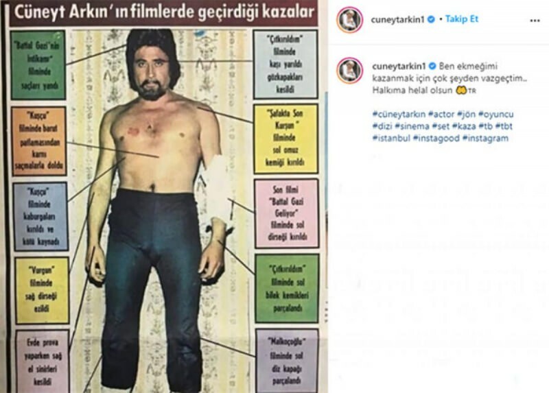 Yeşilçams mesterskuespiller Cüneyt Arkın offentliggjorde sine filmulykker