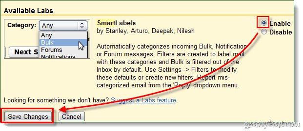 aktiver gmail labs smarte filtre