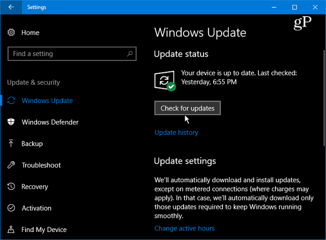 1 Windows 10 Kontroller for opdateringer