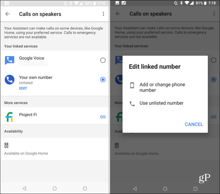 Android opkald til Google Home smart højttaler