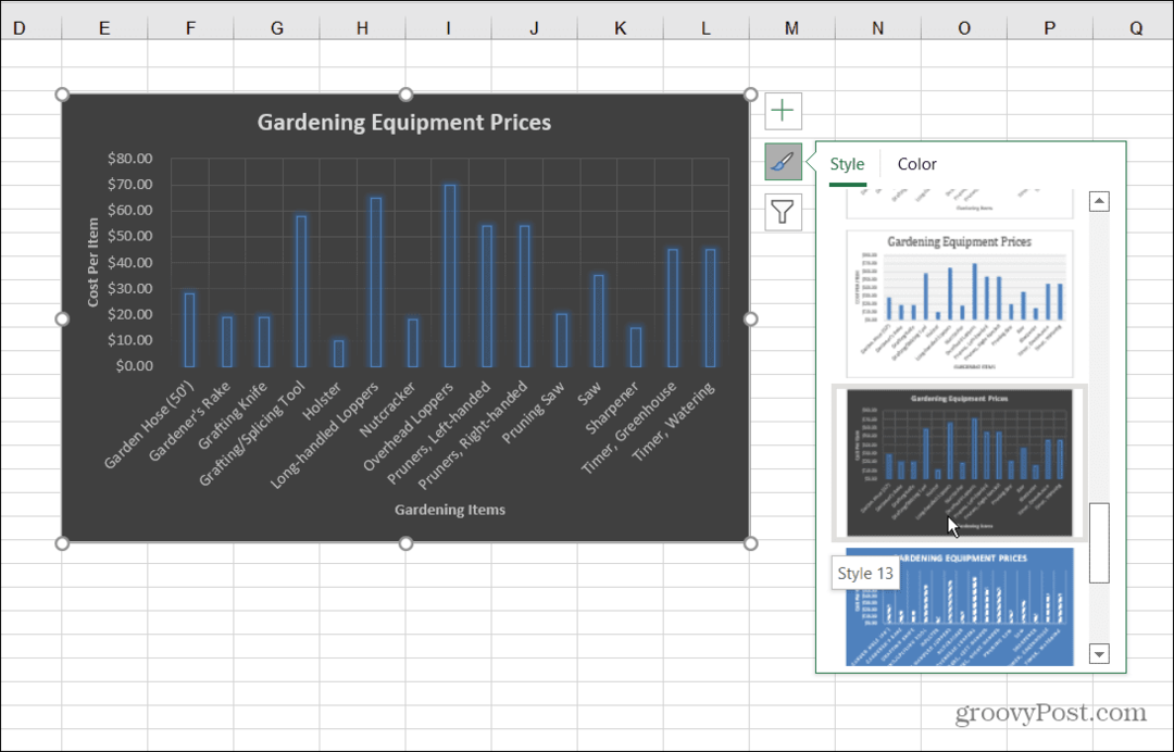 Søjlediagramstile Excel