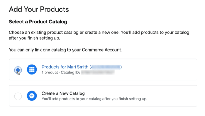 facebook produktkatalog mulighed for at forbinde et eksisterende eller nyt katalog