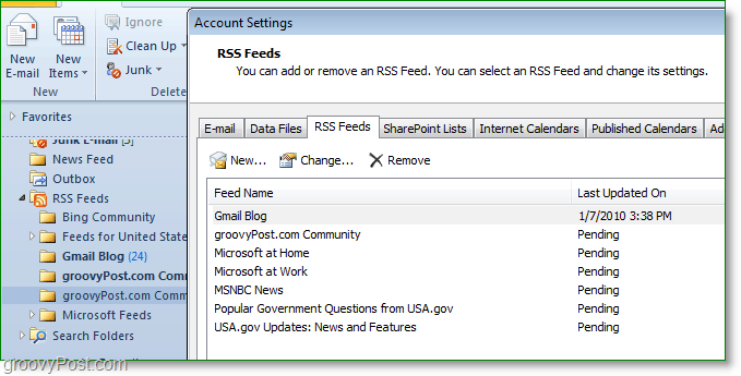 rss-feeds synkroniseres automatisk mellem Outlook 2007, eller 2010 og Internet Explorer