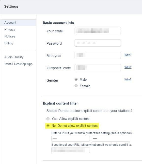Sådan blokeres eksplicit indhold på Pandora