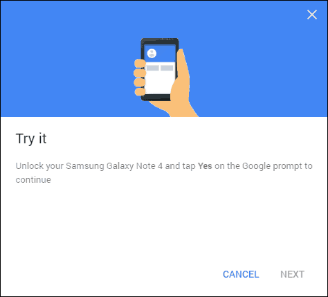 Google 2-trins bekræftelsesforsøg