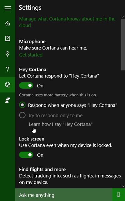 Cortana-indstillinger
