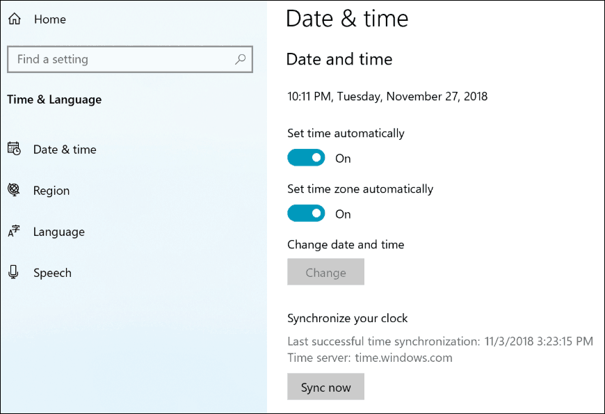 Windows 10 19H1 synkroniseringsur