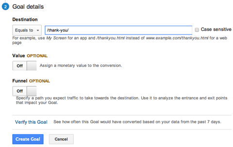 google analytics mål url destination