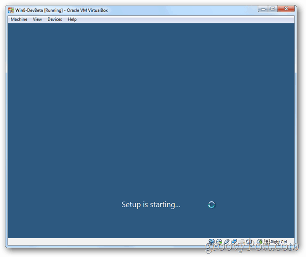 VirtualBox Windows 8-opsætningen starter