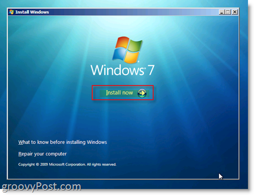 Windows 7-installationsmenu