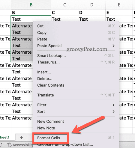 Åbn Formater celler i Excel