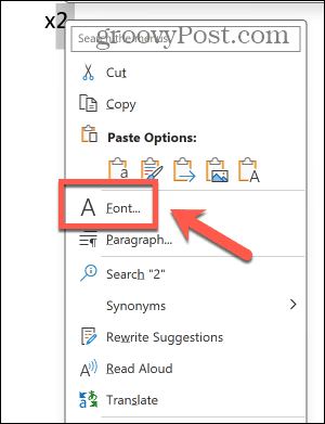 word font menu