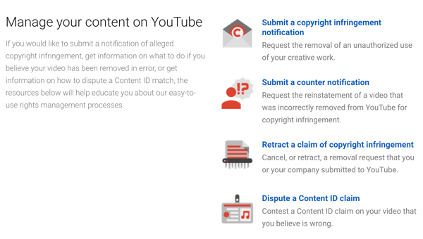 YouTube har fjernelsesprocedurer, du kan følge, hvis nogen krænker din ophavsret.