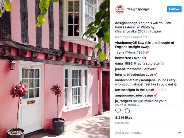 DesignSponge opfordrer Instagram-tilhængere til at bidrage med fotos baseret på et stadigt skiftende hashtag, der definerer et tema.