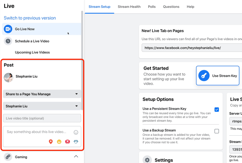 facebook live stream opsætningsmulighed for at tilføje postoplysningerne til din live video